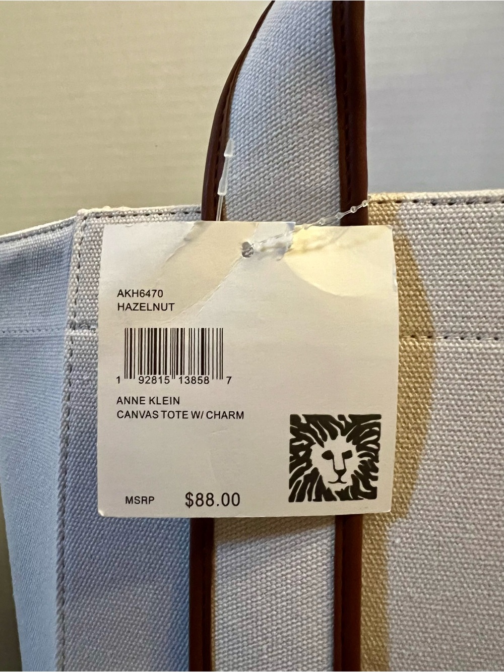 Anne Klein Cream Canvas Tote with Brown Trim and Double Handles - Picture 7 of 10